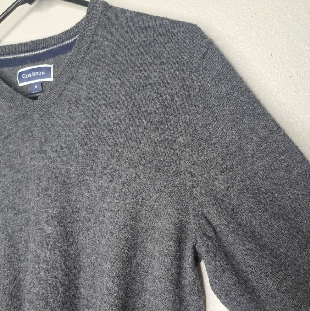 Club Room Men's Ribbed Trim V-Neck Sweater Dark Charcoal Size Medium Long Slv - Picture 15 of 15